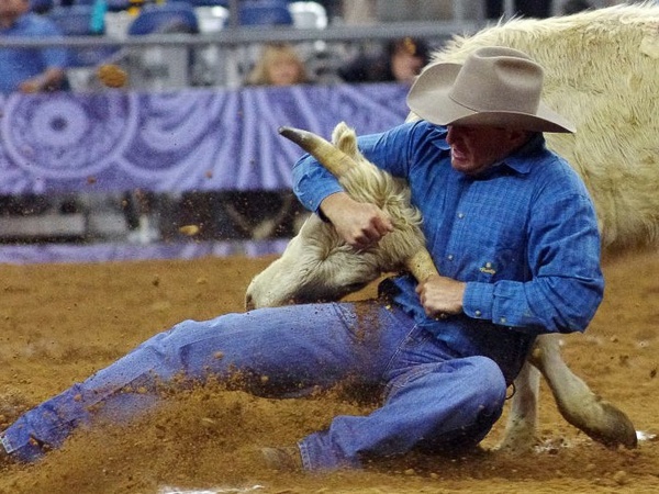 4, Nancy, RodeoHouston, wrestling a bull