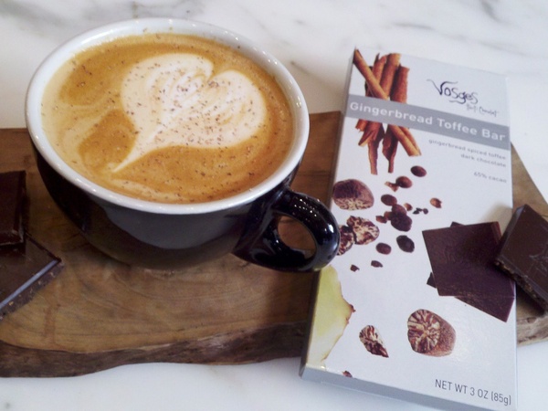 Vosges, Egg Nog Latte, gingerbread toffee bar, chocolate, hot chocolate