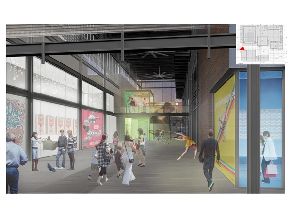 The Match, The Midtown Arts and Theatre Center Houston, formerly the Independent Arts Collaborative, breezeway lobby perspective
