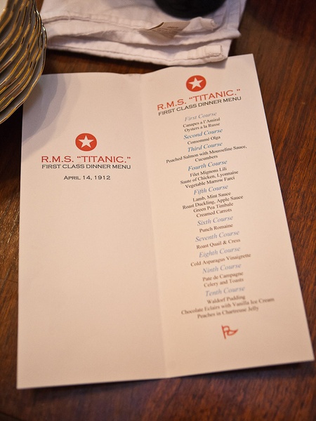 News_Mark Hanna_Titanic dinner_April 2012_menu