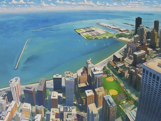 "Great Lake" painting by David Leonard on display at Davis Gallery for The Town & The City exhibit