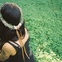 flower crown on person