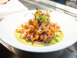Crispy wild mushrooms with poblano cream at Madrina restaurant in Dallas