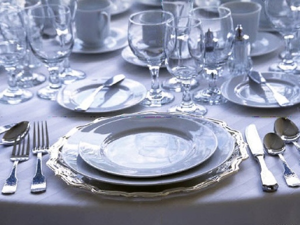 formal place setting, four-course meal, table setting