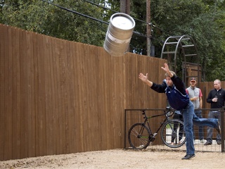 Keg tossing at Banger's during Oktoberfest
