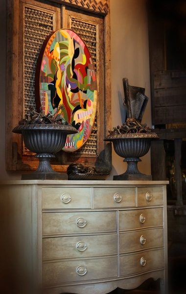 The Revolving Vault, chest, urns, oval painting, David Hickman Oval Canvas, Moroccan Door