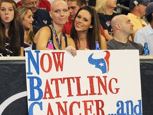Texans Game, cancer sign, Jamie Gilmore