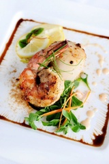 Seafood duo with tandoori shrimp, scallops and Meyer lemon
