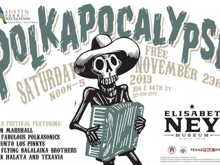 flyer for Texas Folklife's Polkapocalypse at Elisabet Ney Museum