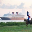 Disney Magic, cruise ship, Galveston, Texas flags, horses