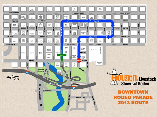 Houston Livestock Show and Rodeo, rodeo parade, REVISED ROUTE, February 2013