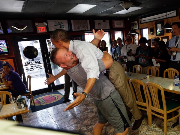 Obama, bear hug, Scott Van Duzer