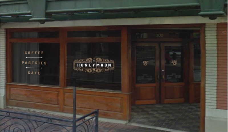 The Honeymoon logo on door rendering