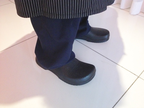 Marene, chef footwear, October 2012, Chef David Coffman, Katsuya, favorite black Birkis (Birkenstocks), shoes