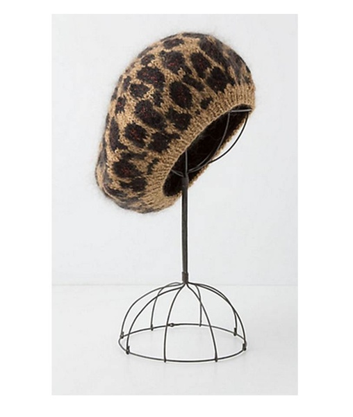 anthropologie luxe leopard beret