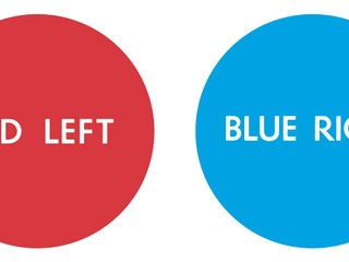 Red Left Blue Right 3-D art gallery grayDUCK