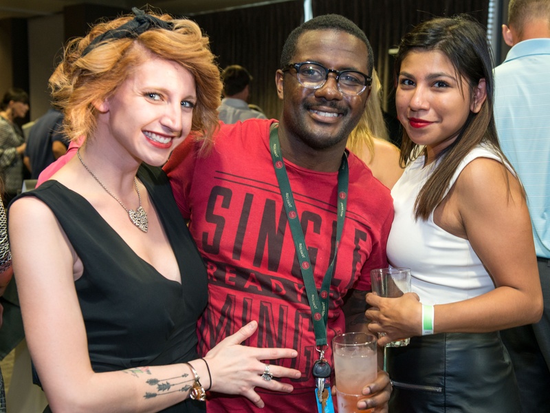 12 Tori Villegas, from left, Nate Reffell and Maria Bernal at the Crafted mixology contest at Mr. Peeples July 2014