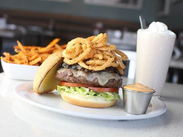 Marcy, Super Bowl food, January 2013, The Counter, hamburger, burger, onion rings, french fries, shake