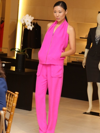 Roland Mouret fashion show, Neiman Marcus, December 2012, pink track suit