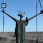 News_Stephan Lorenz_Rock Art in Texas_February 2012_Bronze statue at rim of Seminole Canyon