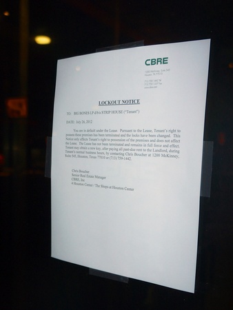 Strip House, lockout notice, July 26, 2012