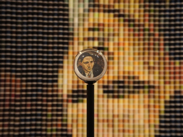 Houston Fine Arts Fair, recap, September 2012, Devorah Sperber, After Picasso, 2006, 5024 spools of thread, aluminum ball chain and hanging apparatus, clear acrylic spheres, steel stand
