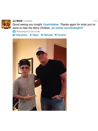 Justin Bieber, J.J. Watt, tweet, October 2012