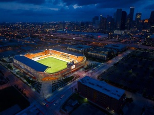 Compass Stadium, night, aerial, soccer
