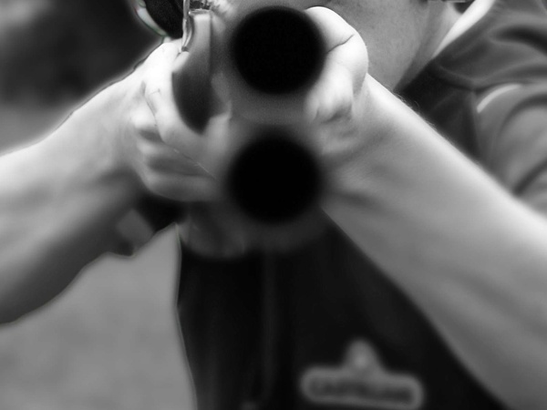shotgun, looking down the barrel