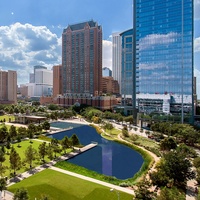 Discovery Green, George R. Brown Convention Center, Hilton, skyline, December 2012