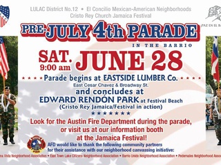 poster for pre-July 4th parade in the barrio