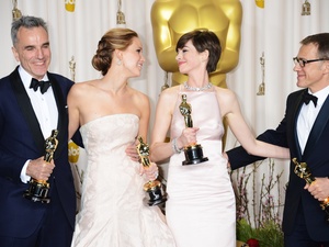 Daniel Day-Lewis, Jennifer Lawrence, Anne Hathaway, Christoph Waltz, Academy Awards, February 2013
