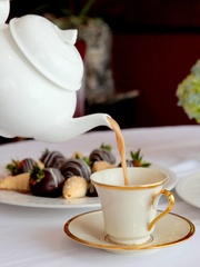 afternoon tea, August 2012, Kiran's, pouring tea, chai