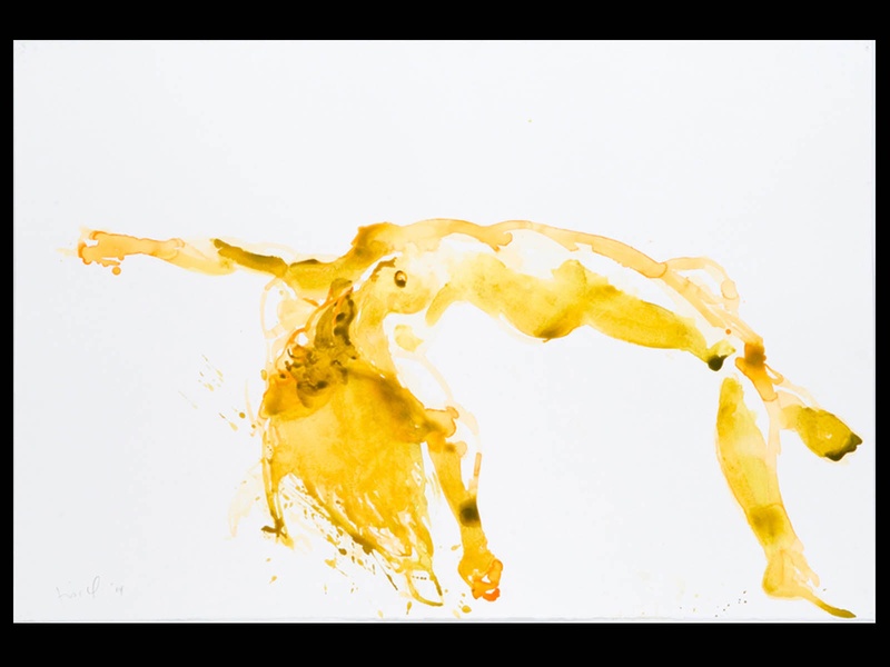 38, Houston Fine Art Fair, September 2012, Eric Fischl, Untitled (Yellow Figure), Watercolor on paper, 60'' x 40'', Courtesy of Hexton Gallery, BLACK SPACE
