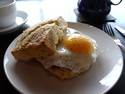Blacksmith Coffee scratch square biscuit with egg and sausage